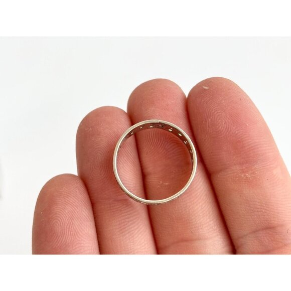 Cutout Accented Silver Toned Milgrain Designed Minimalist Cigar Band Ring - sz 6 - Picture 5 of 10